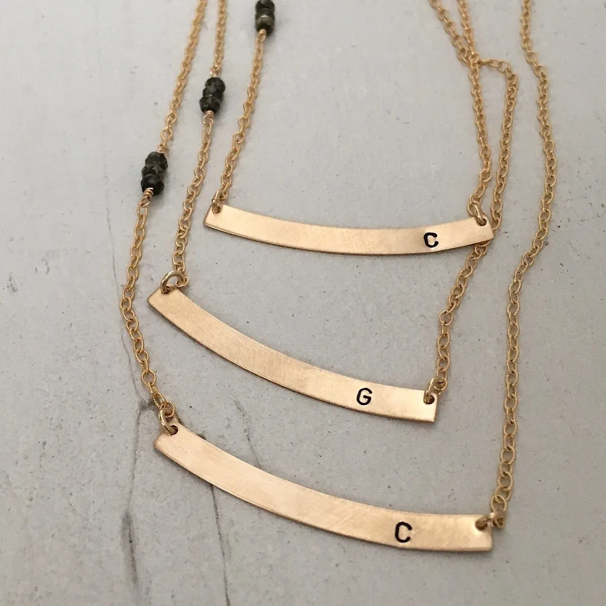 Curved Initial Bar Necklace