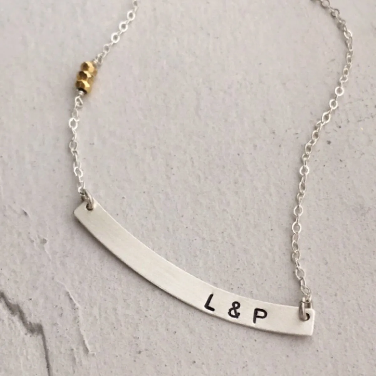 Curved Initial Bar Necklace