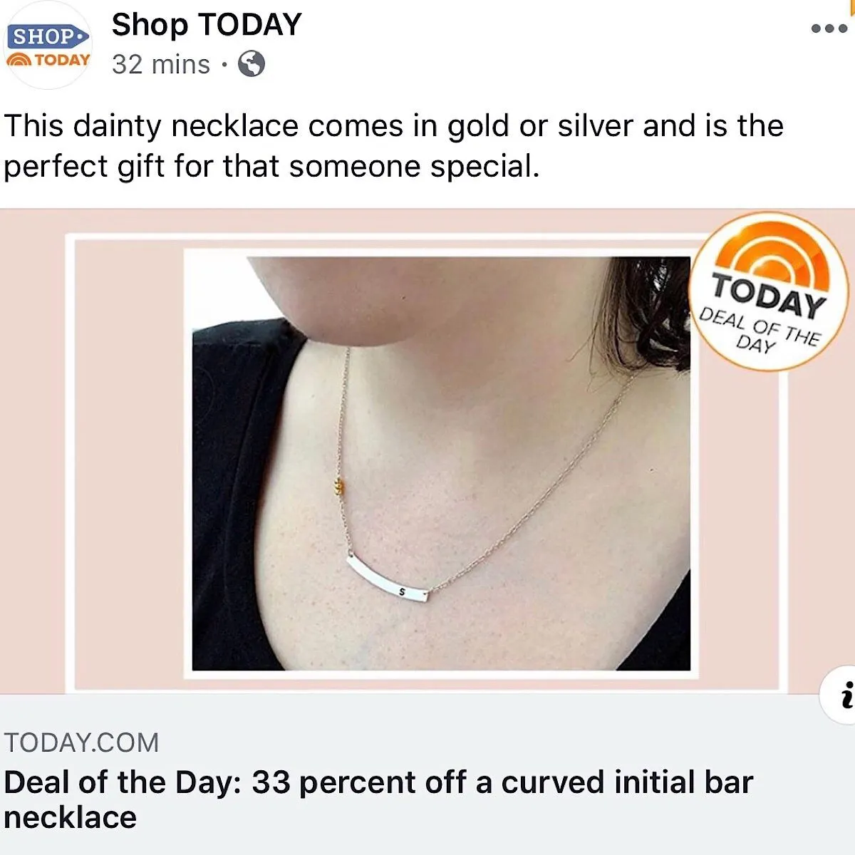 Curved Initial Bar Necklace