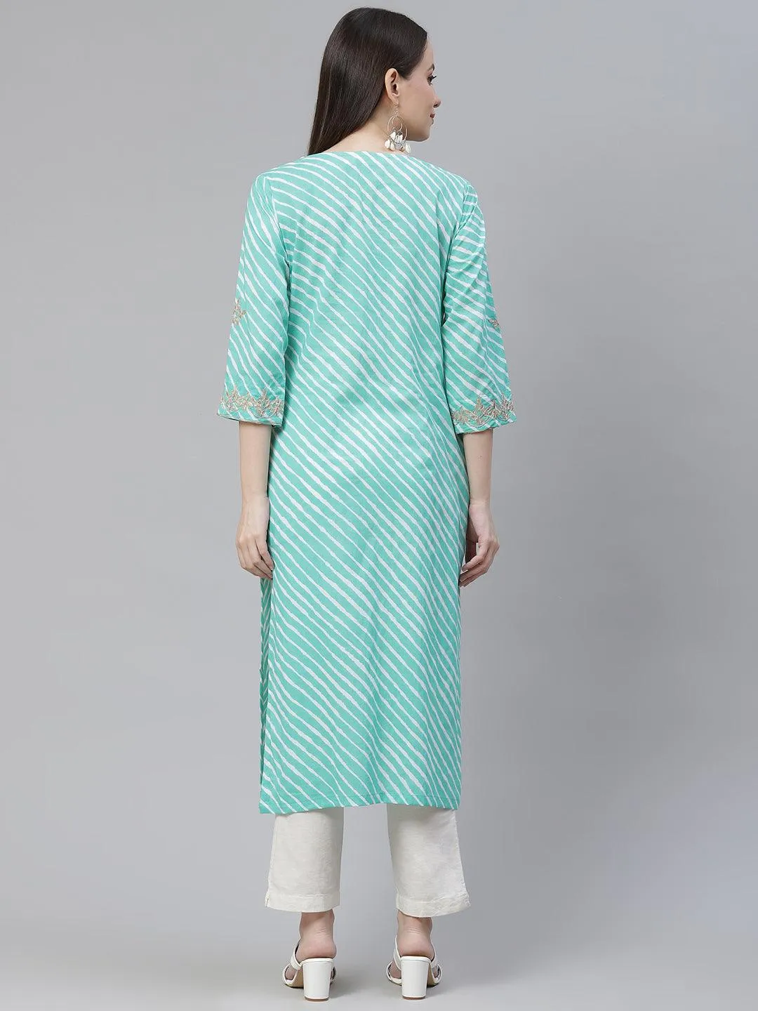 Divena Green Leheriya Cotton Gota Patti  Straight Kurta