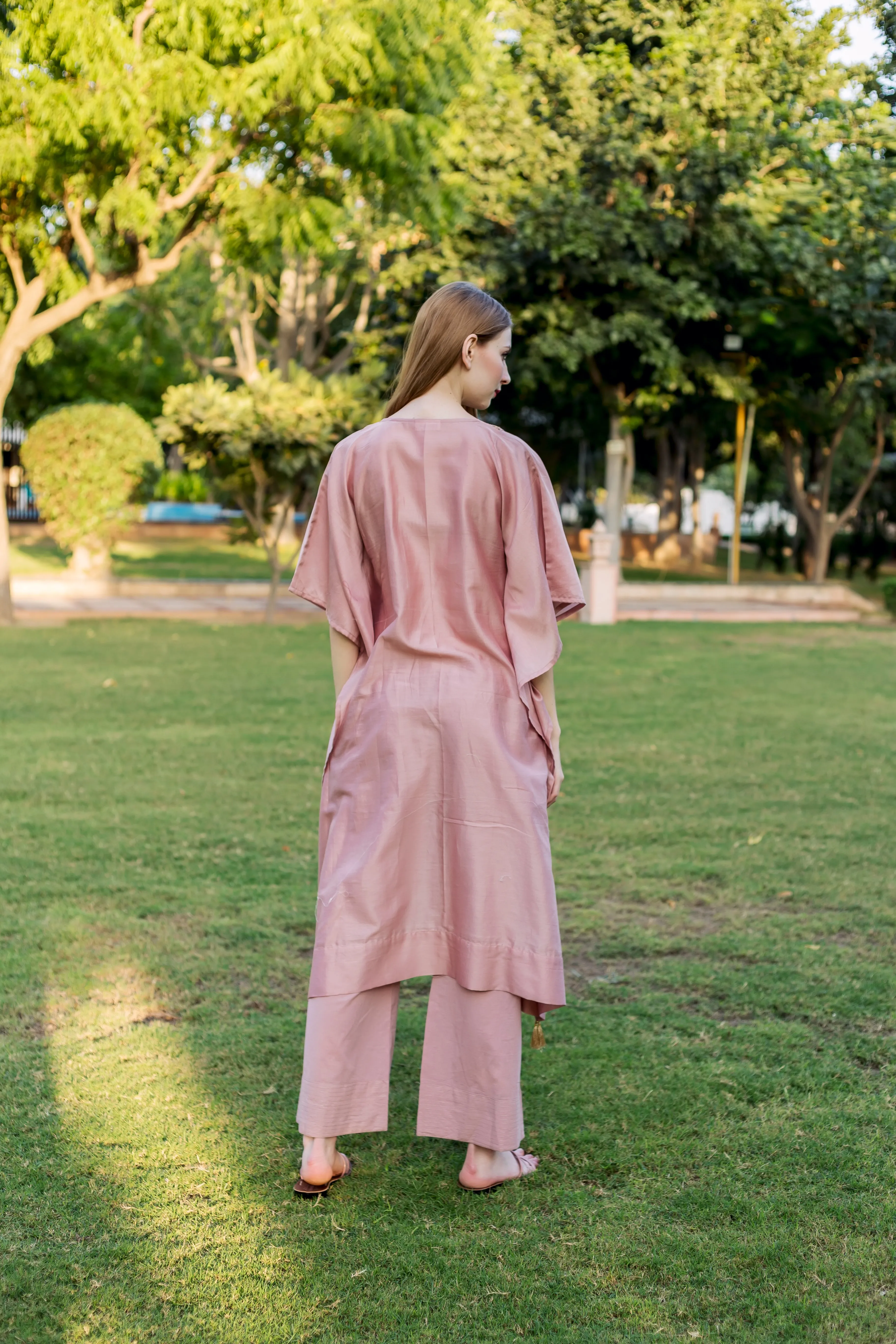 Dusty Pink Hand Embroidered Kaftan