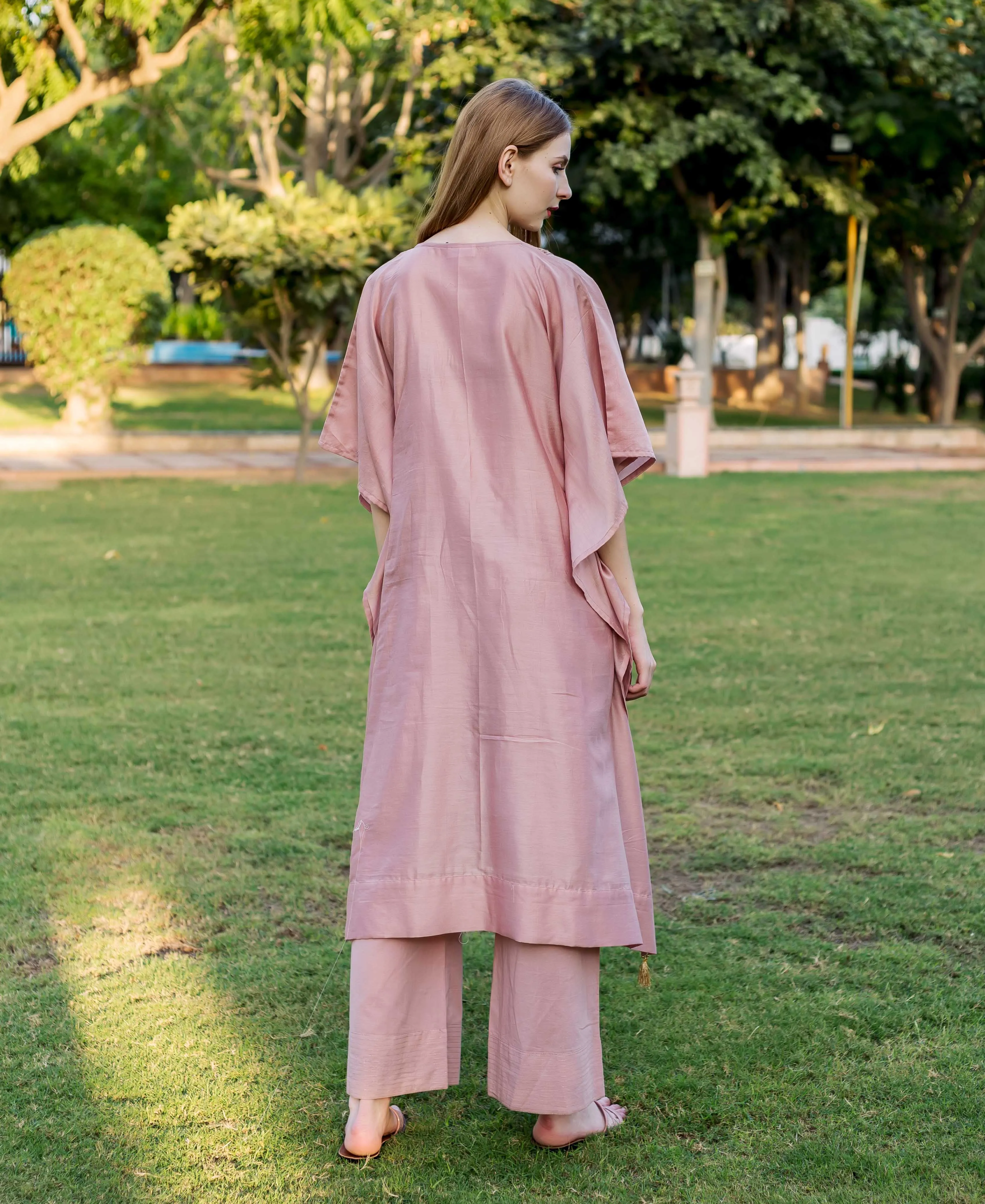 Dusty Pink Hand Embroidered Kaftan