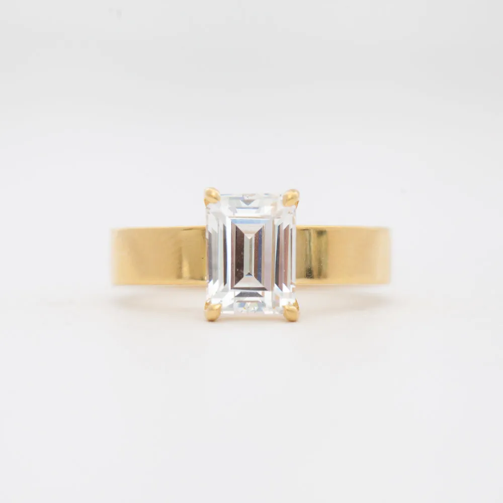 Emerald Cut Four-Prong Temple Solitaire