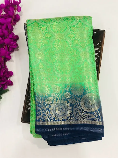 Fabulous Light Green Color Banarasi Soft Silk Saree With Contrast Pallu