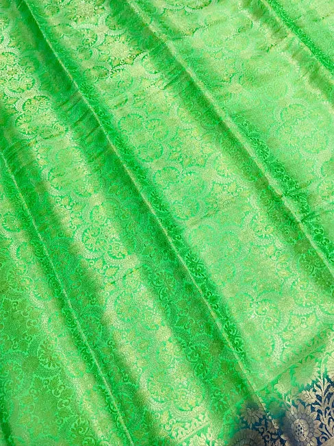 Fabulous Light Green Color Banarasi Soft Silk Saree With Contrast Pallu