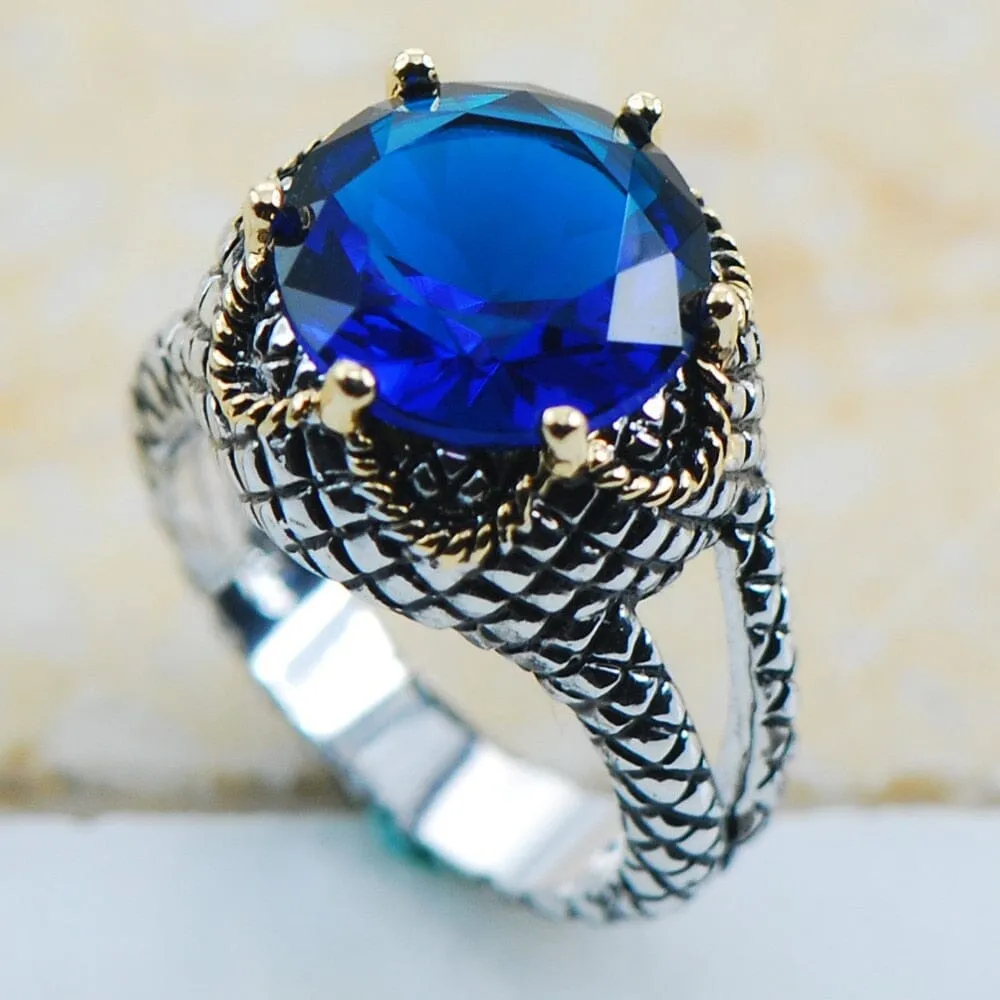 Fancy Blue CZ Sapphire Ring - 925 Sterling Silver