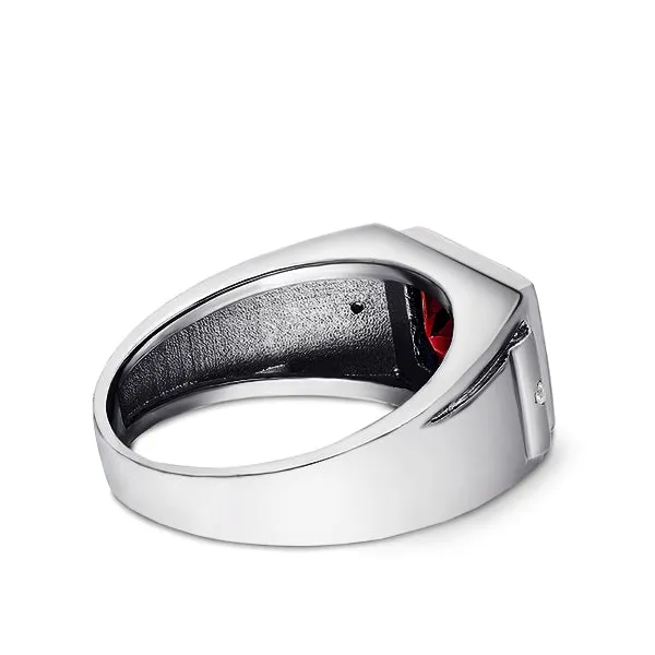 Gemstone 2 Diamonds Modern Men's Band Ring 925 Solid Silver