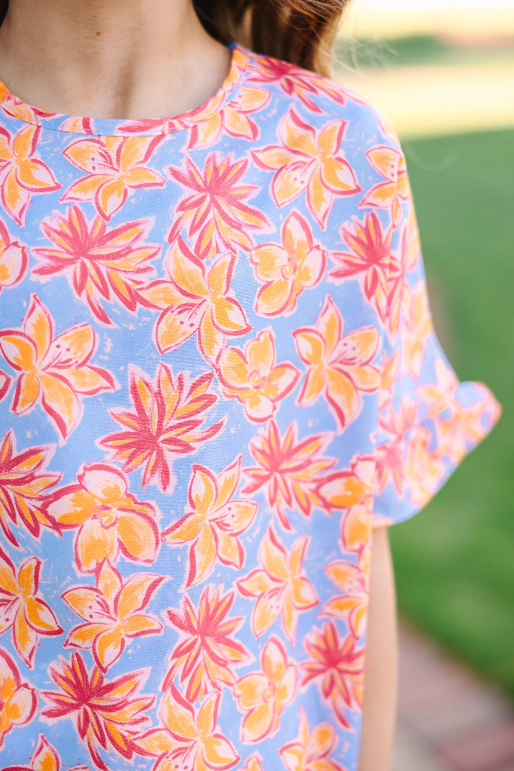 Girls: All I Ask Light Blue Floral Ruffled Top