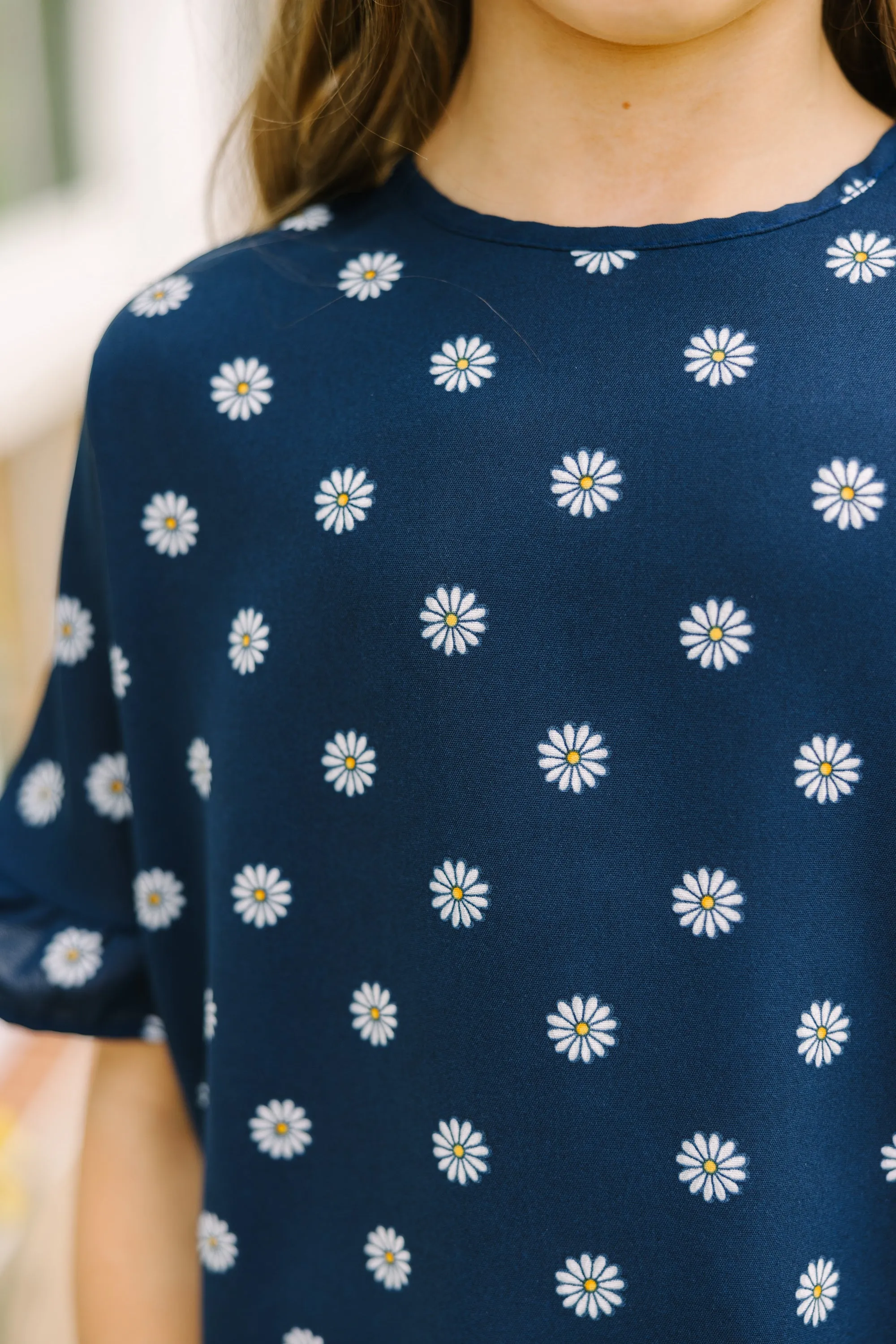 Girls: All I Ask Navy Blue Floral Ruffled Top