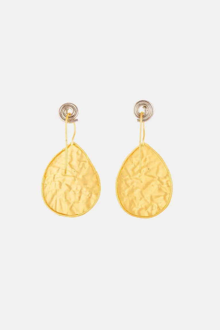 Golden Crumpled Leaf Earrings