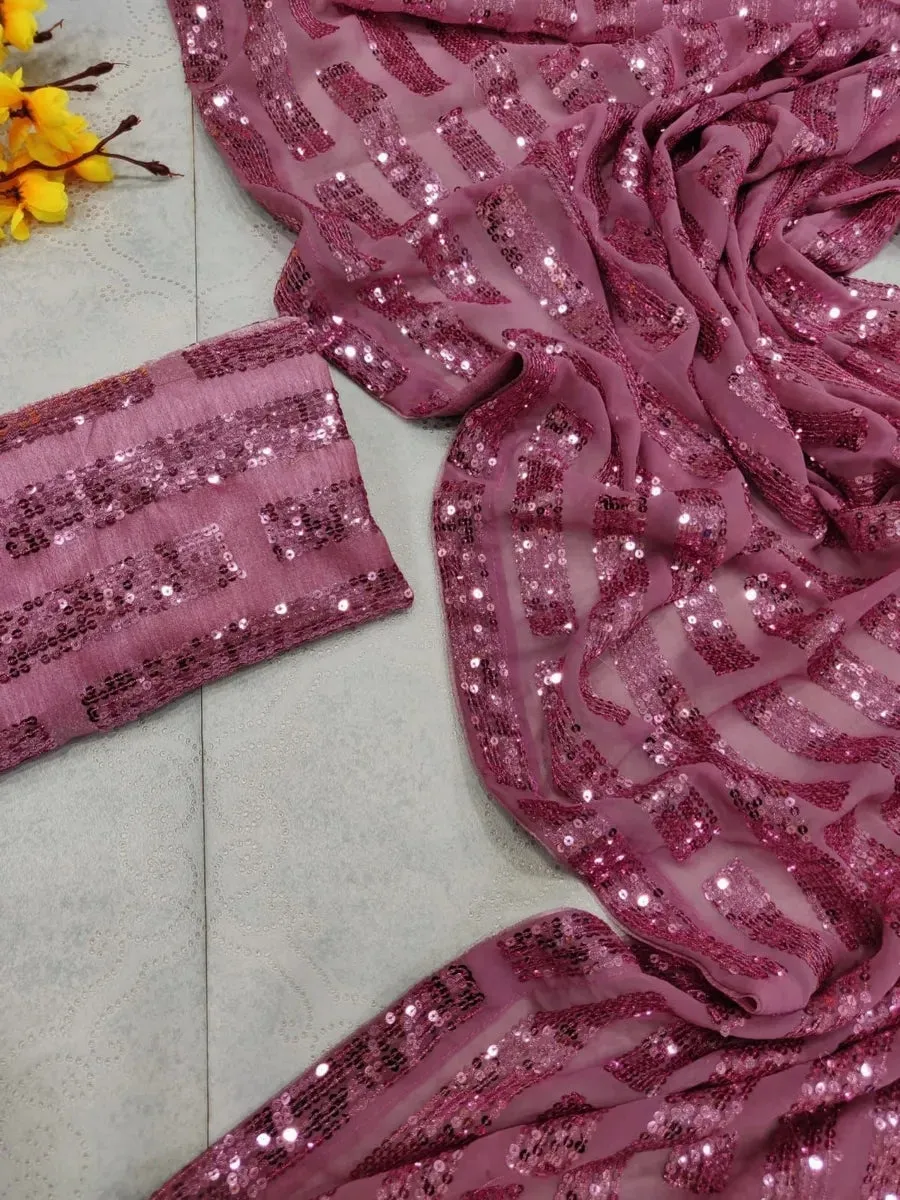 Gorgeous Celebrity Style Light Pink Metallic Sequins Saree