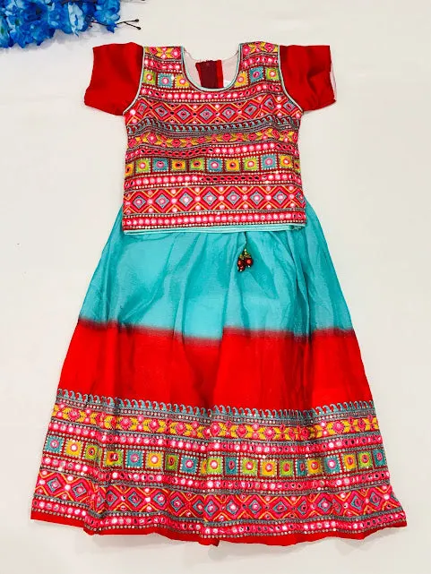 Gorgeous Red Color Festival Wear Mirror Embroidery And Sequins Work Kids Choli Sets