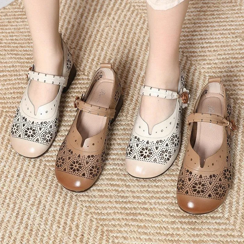 GQ224 Fashion Pumps - Hollow Soft Leather Casual Shoes