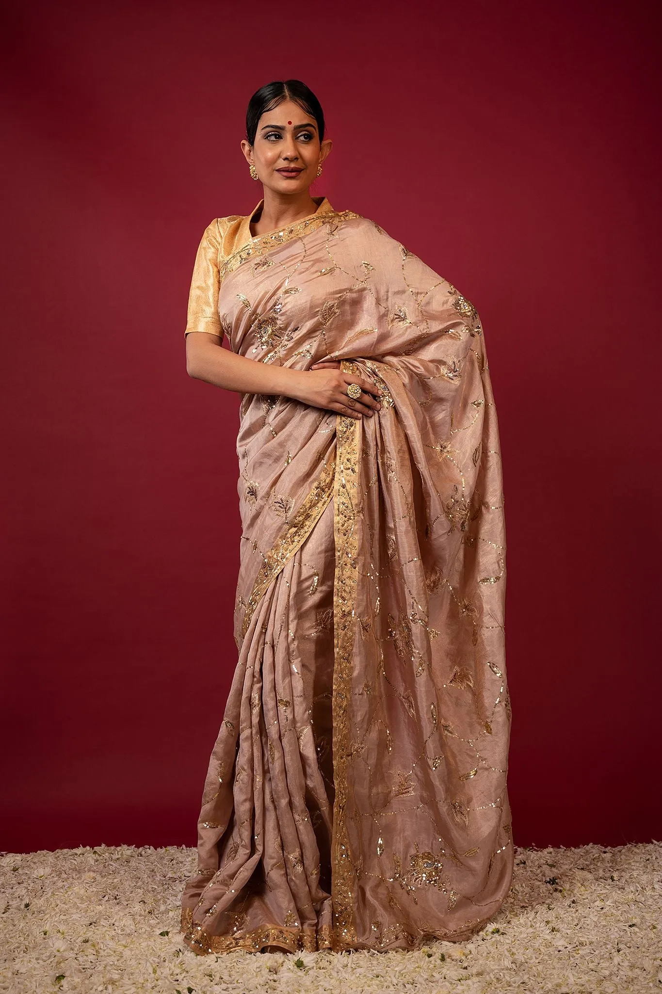 Handloom Tan Tissue Saree