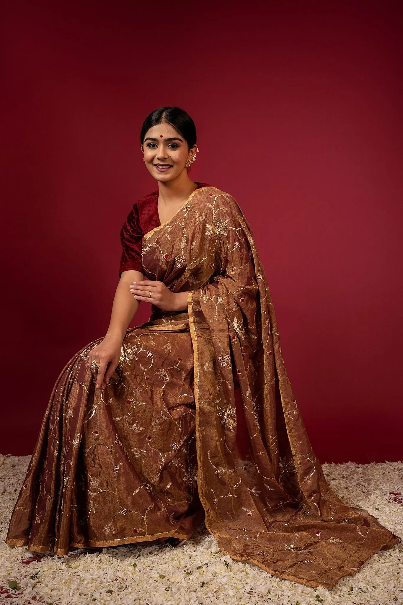 Handloom Tissue Rust Saree