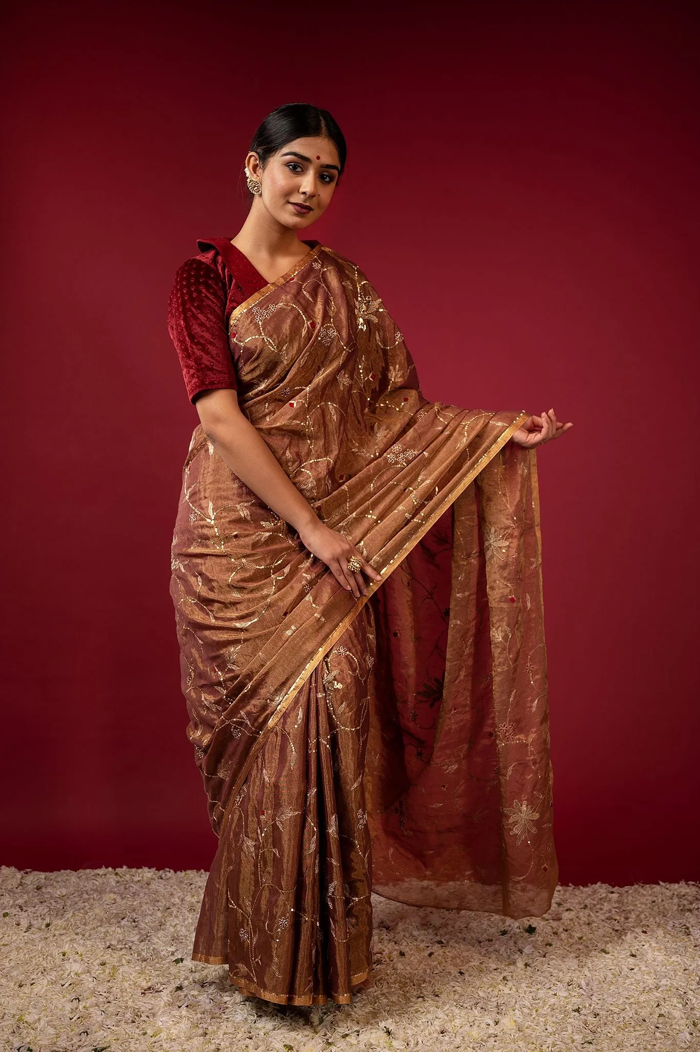 Handloom Tissue Rust Saree