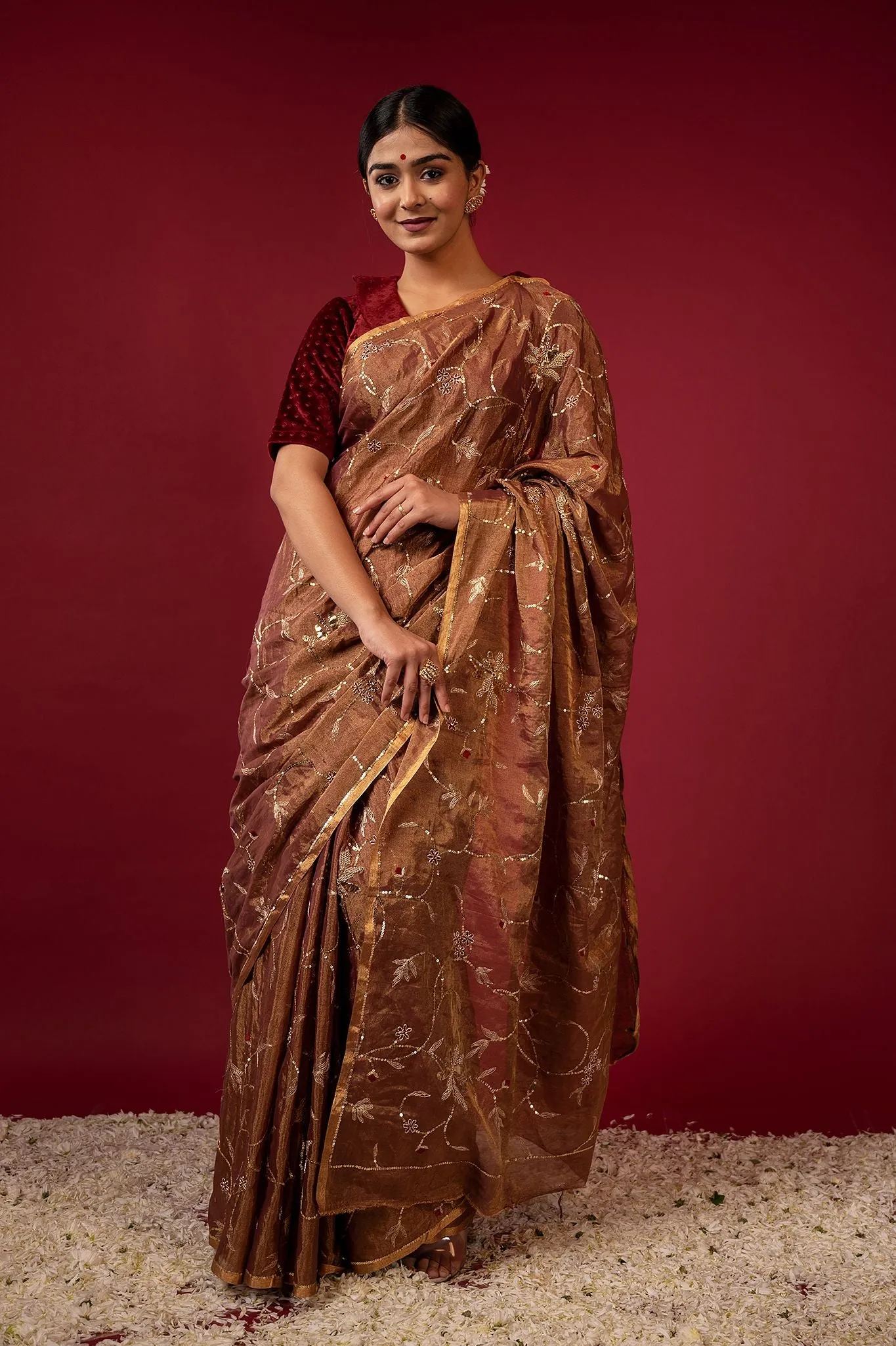 Handloom Tissue Rust Saree