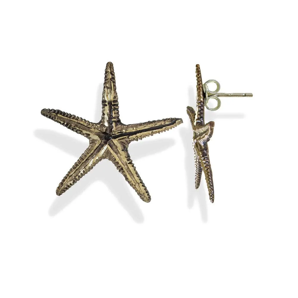 Handmade Oxidized Bronze Stud Starfish Earrings