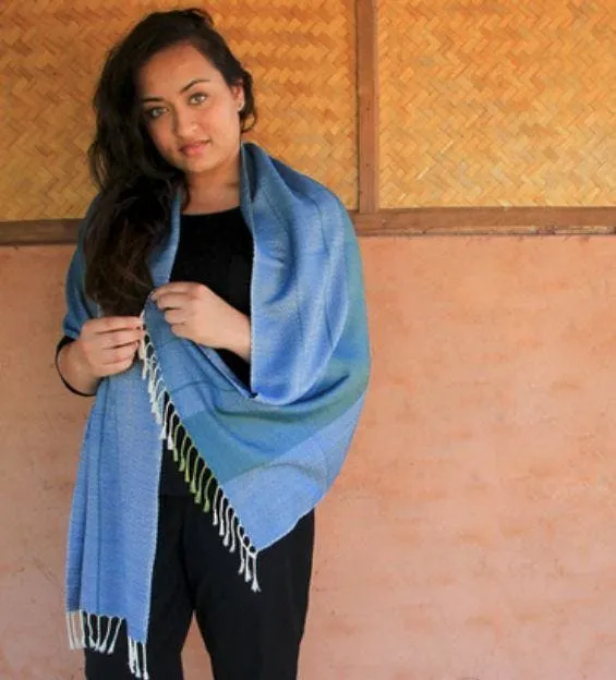 Handwoven Scarf Diamond Weave Blue