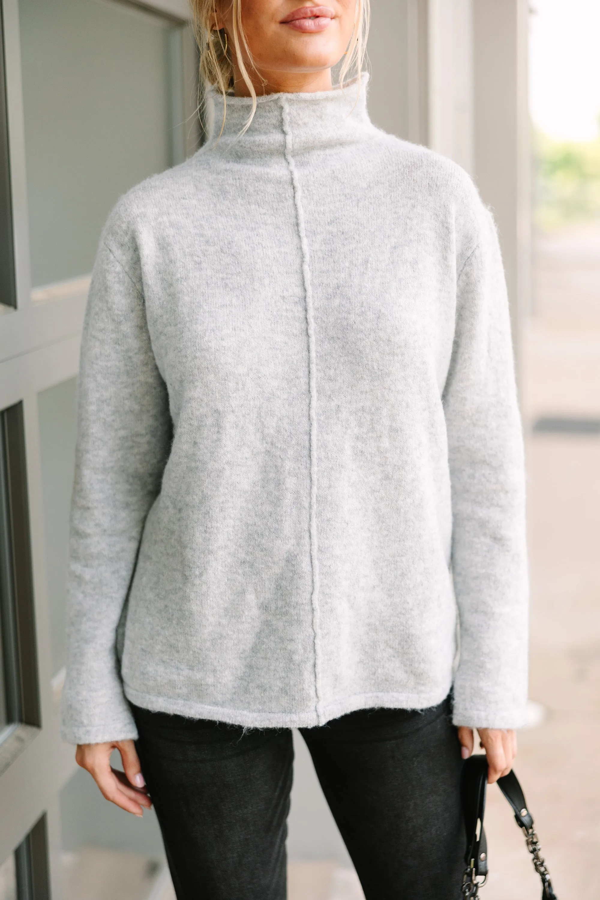 Hear It All Heather Gray Mock Neck Sweater