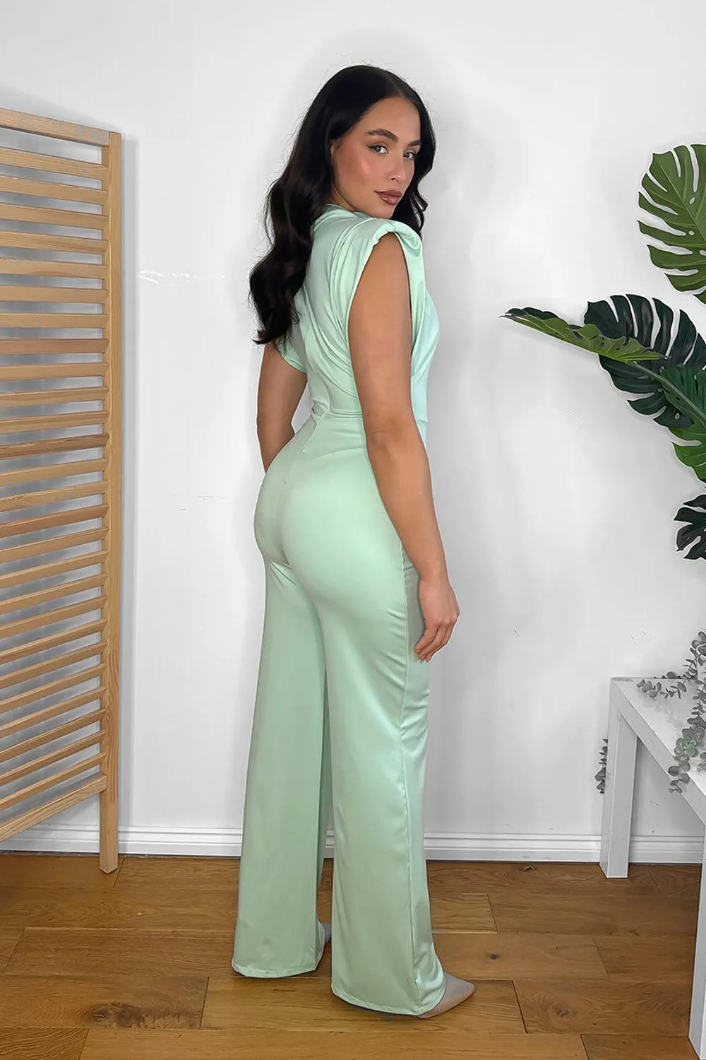 High Neck Short Sleeve Drapped Jumpsuit