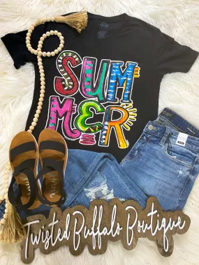 {IN THE SUMMERTIME} Bright Colors SUMMER Black V-Neck Tee