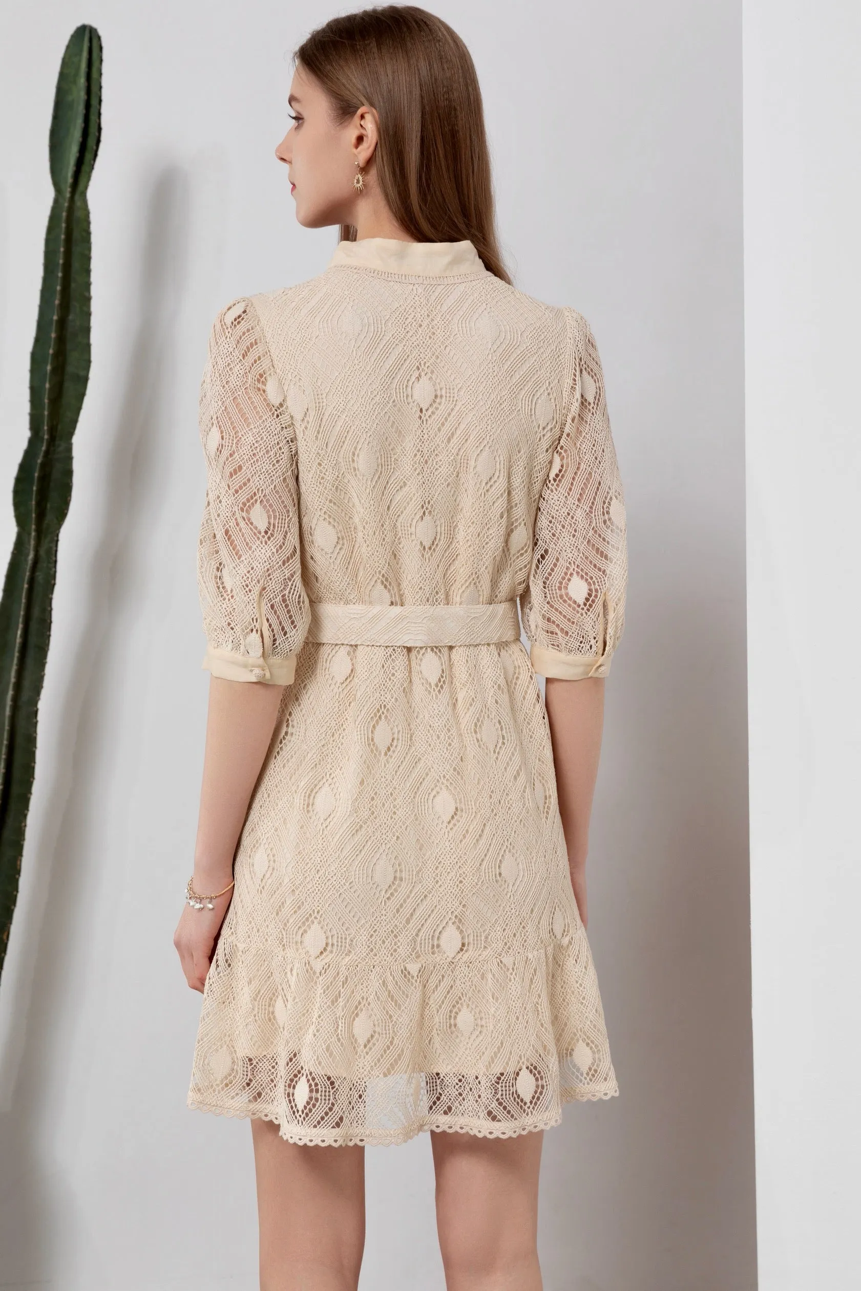 Isadore Lace Mini Dress - Cream/Beige