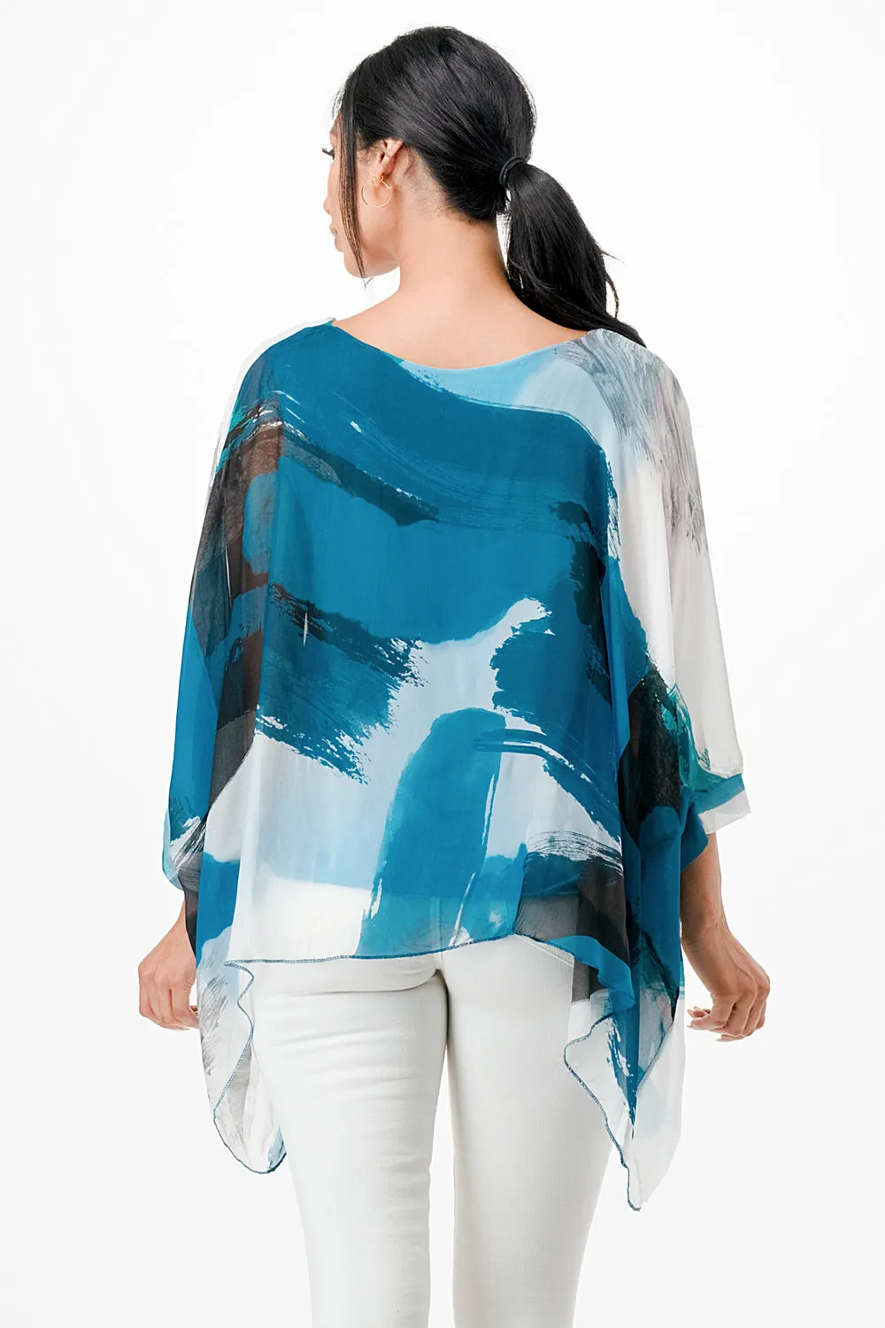 Italian Hand Painted Pattern Raw Moda Silk Top