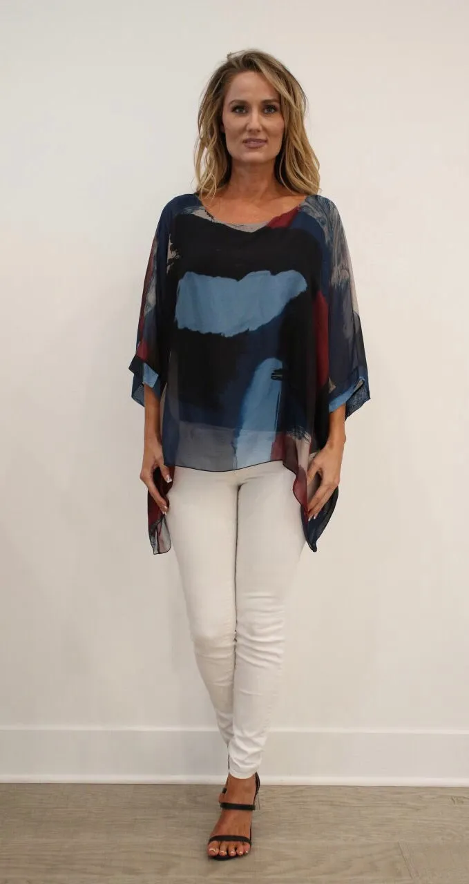 Italian Hand Painted Pattern Raw Moda Silk Top