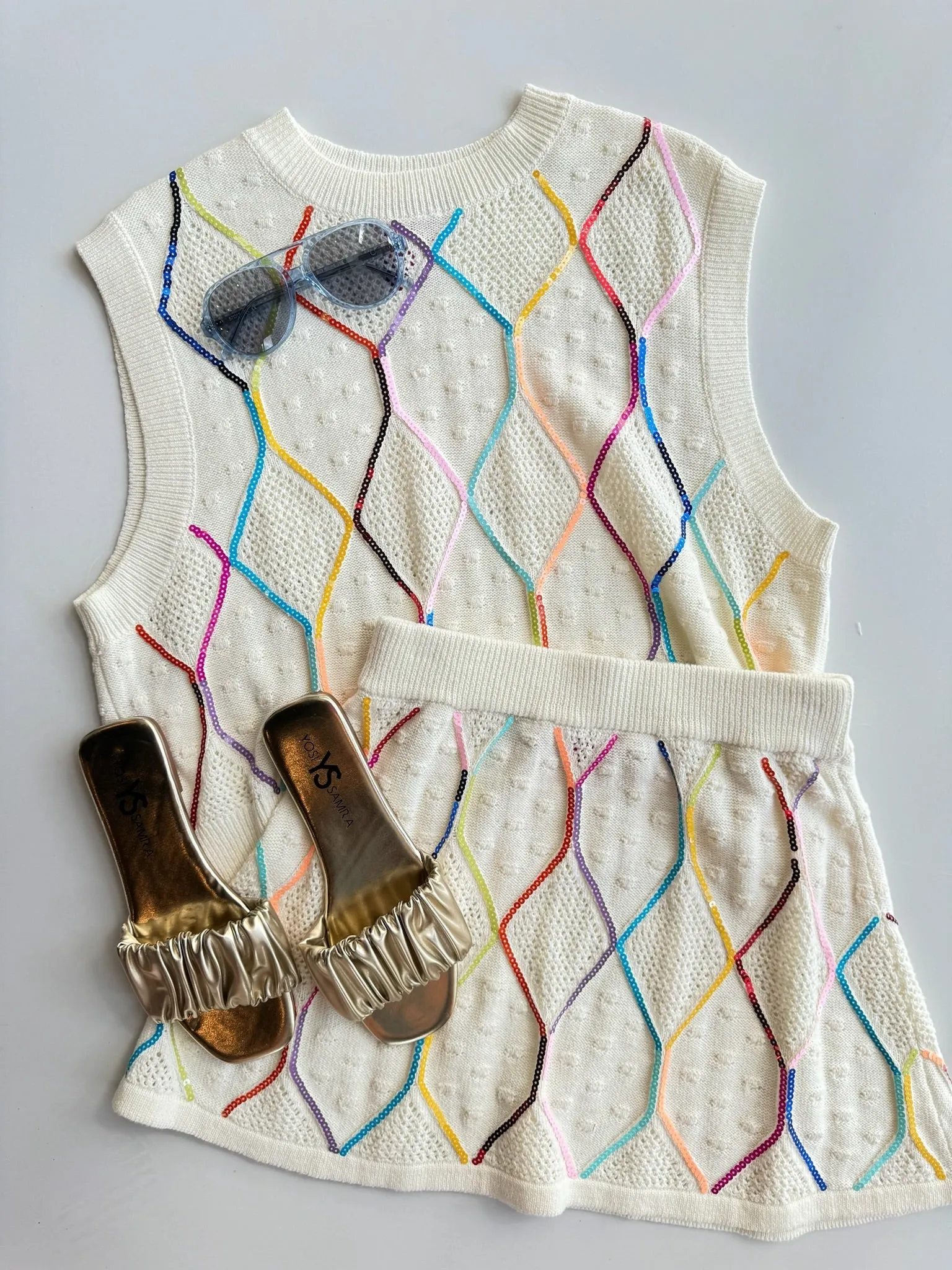 Ivory & Rainbow Knit Cardigan Set