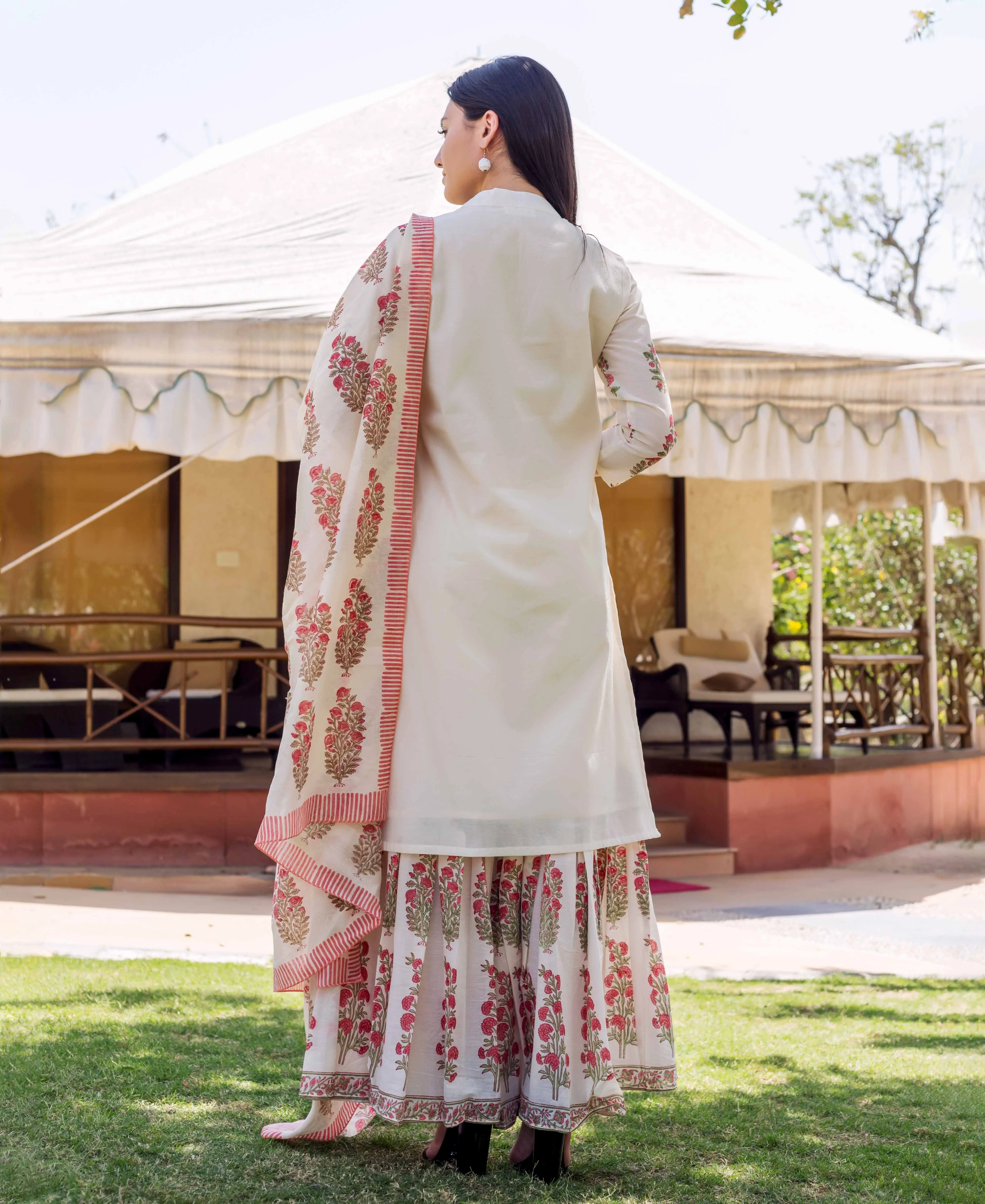 Ivory Block Printed and Embroidered Kurta