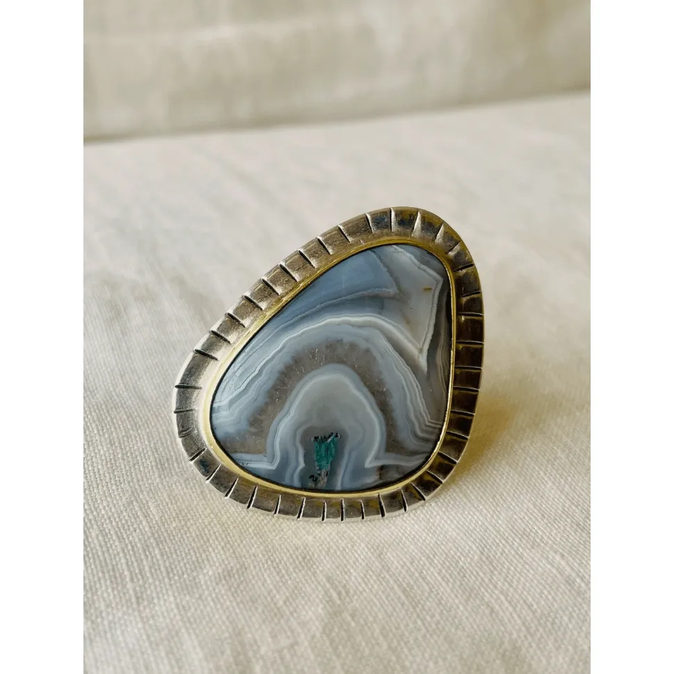 John Day Moss Agate Saari Ring