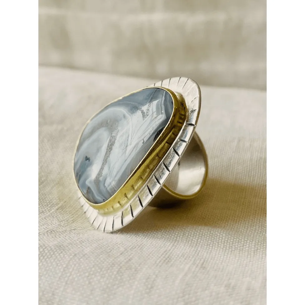 John Day Moss Agate Saari Ring