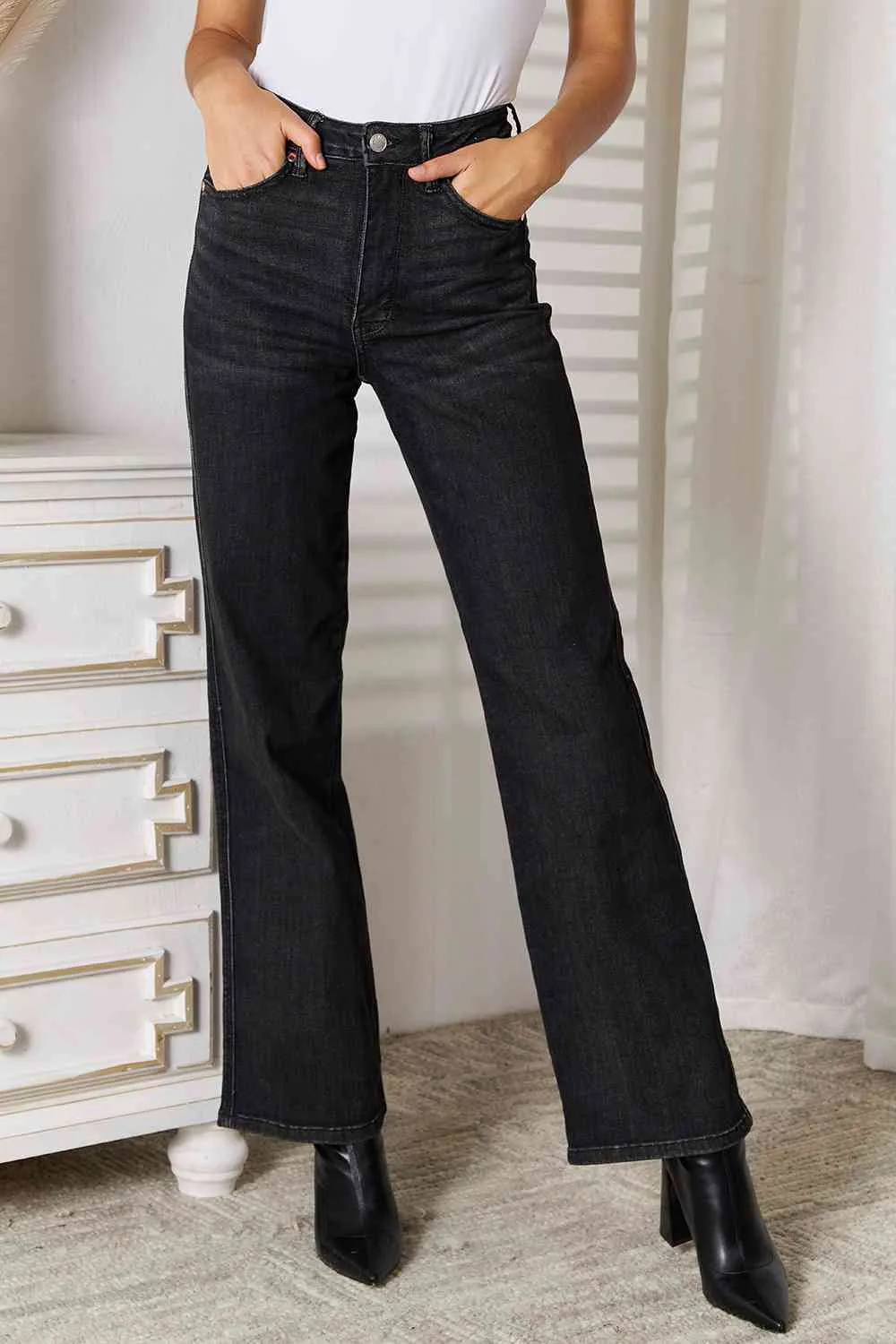 Judy Blue Tummy Control Washed Black Straight