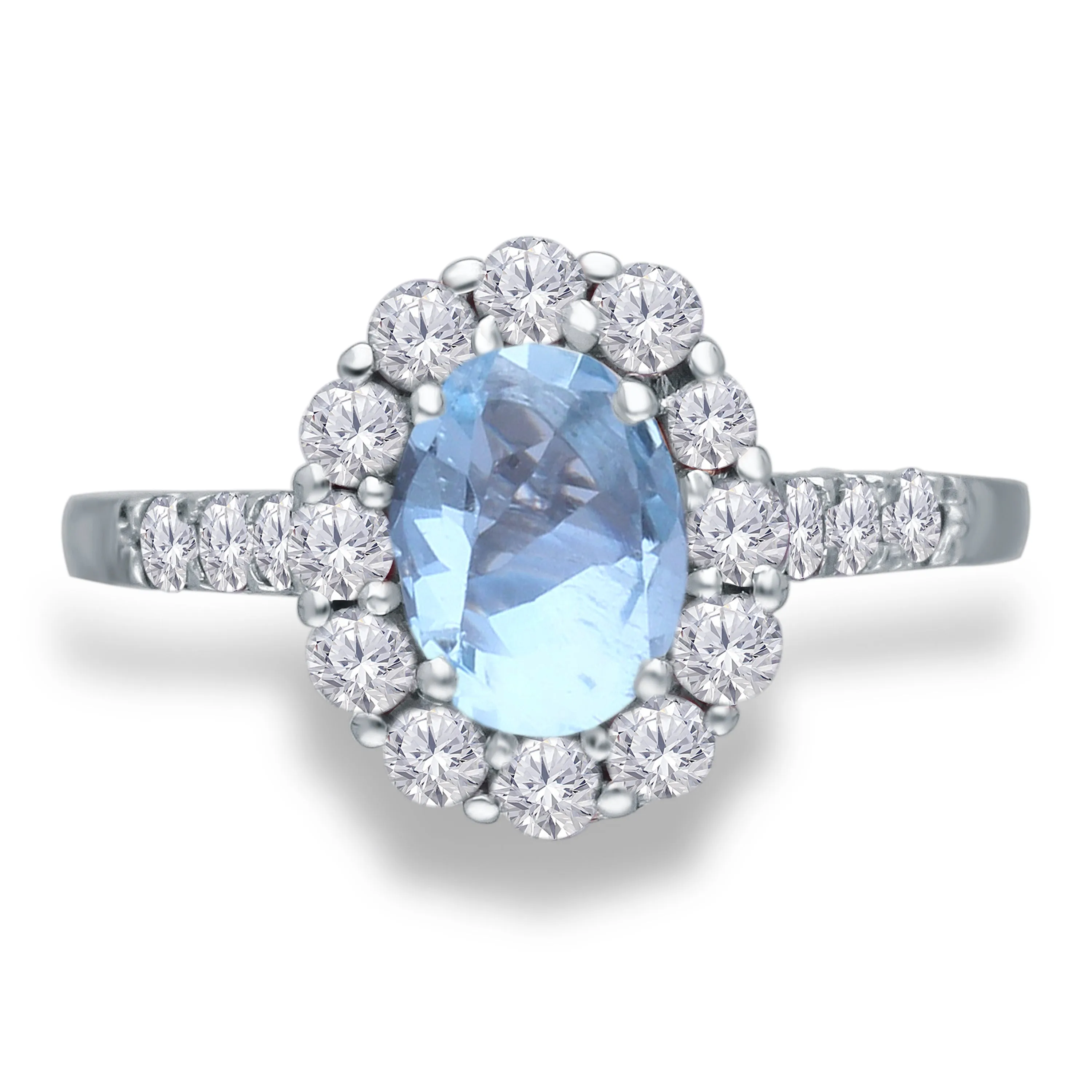 Kallati Heirloom Oval Halo Aquamarine & Diamond Engagement Ring in 14K White Gold