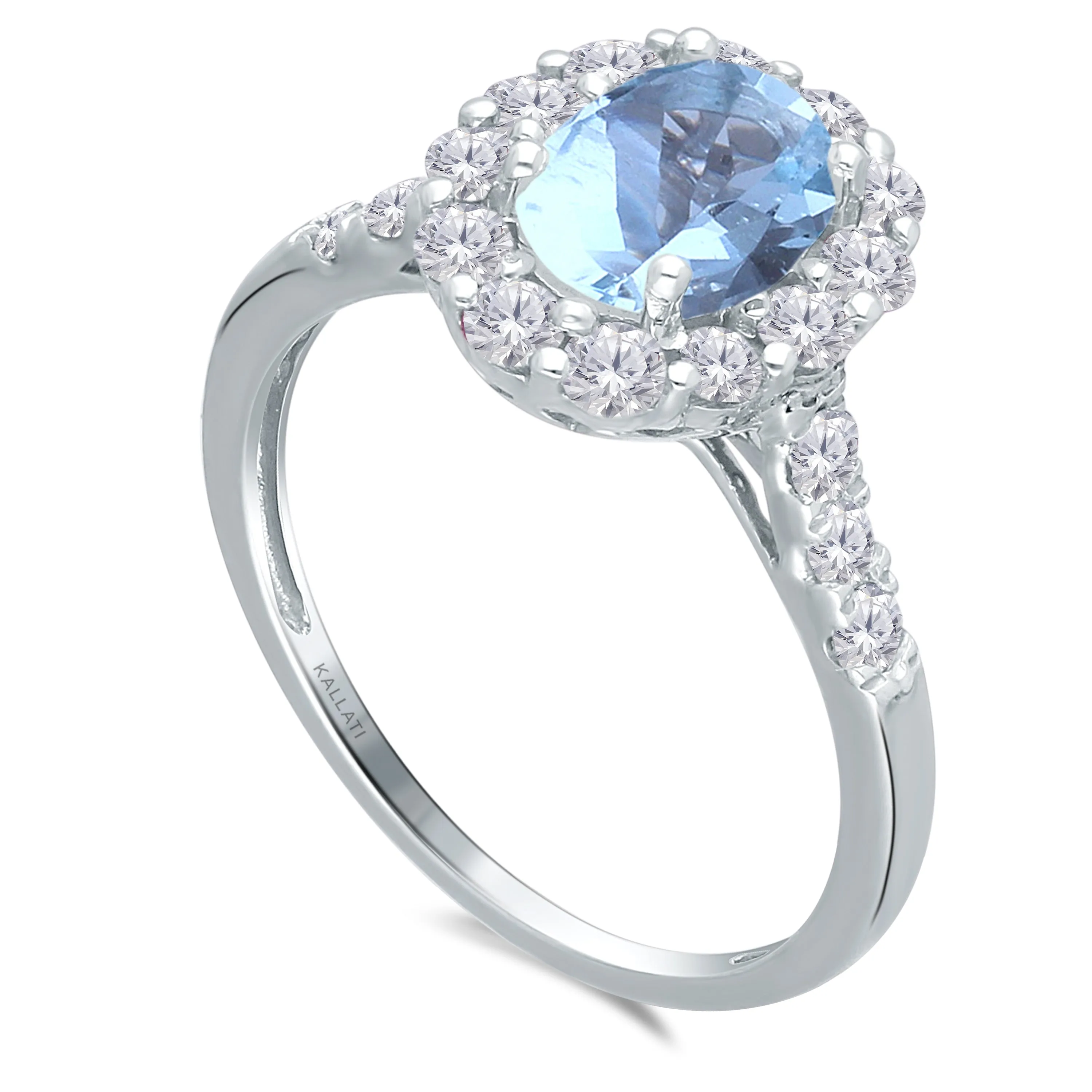 Kallati Heirloom Oval Halo Aquamarine & Diamond Engagement Ring in 14K White Gold