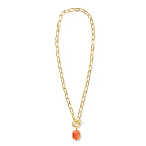 Kendra Scott Daphne Link and Chain Necklace In Coral Pink Mother Of Pearl