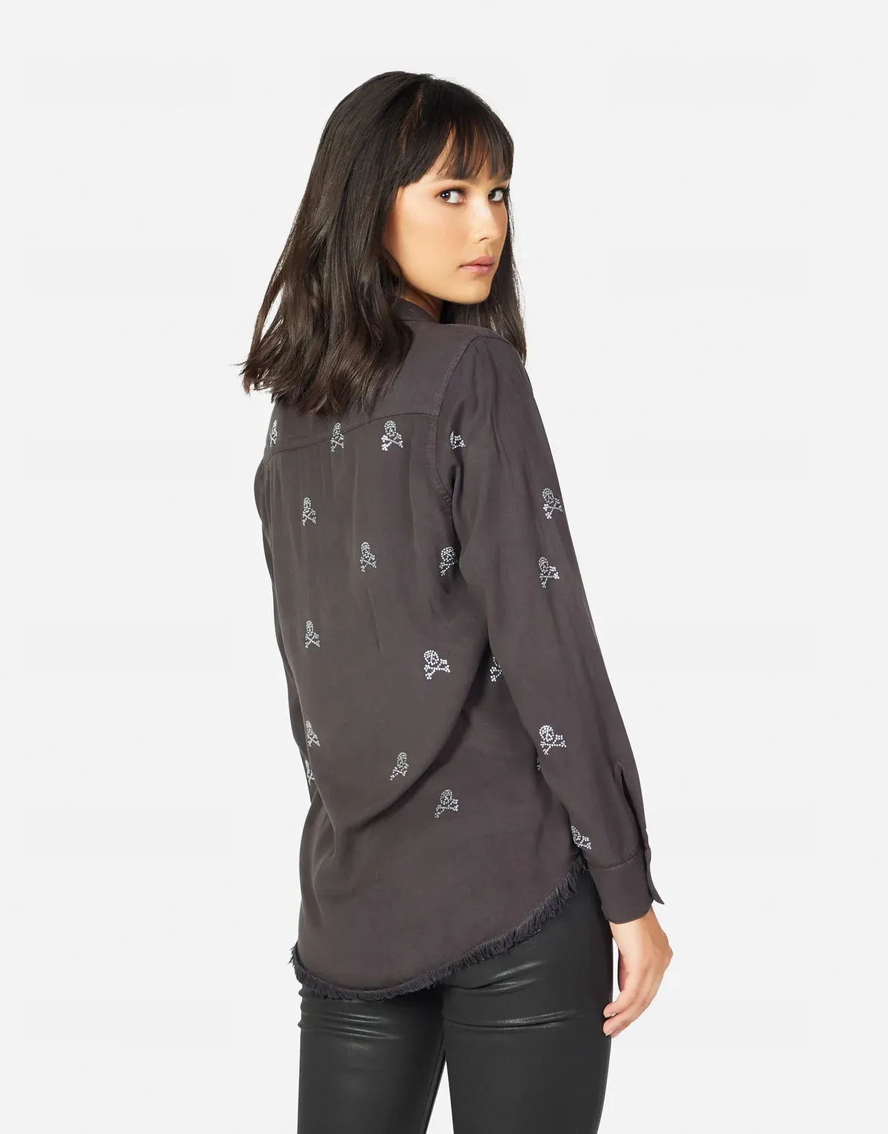 Lauren Moshi Sloane Mini Crystal Cross Bone Skulls Shirt