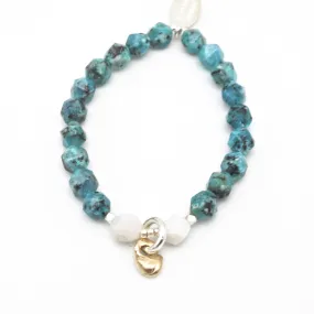 Lava Form Collection:  Teal Granite Stone & Bronze Pali Stretch Bracelet