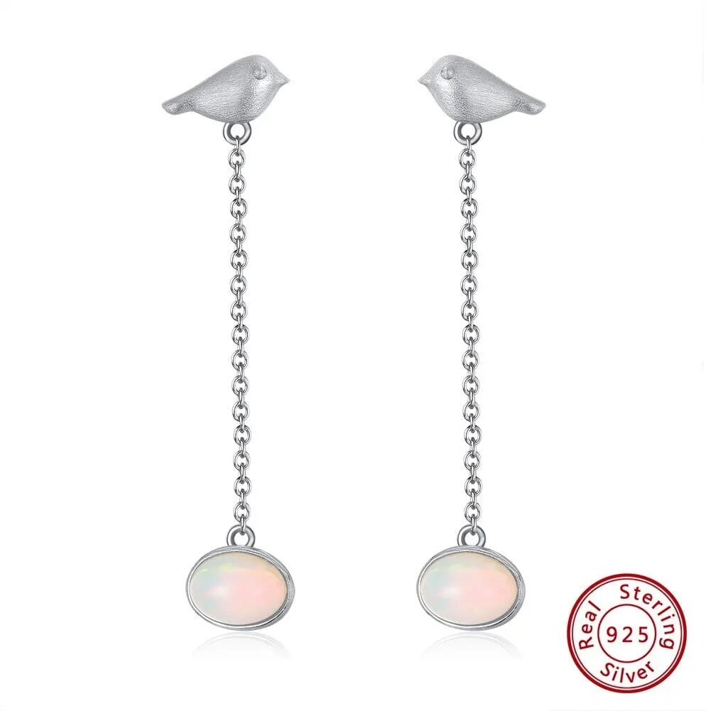 Little Birds Natural Opal Dangle Earrings - 925 Sterling Silver