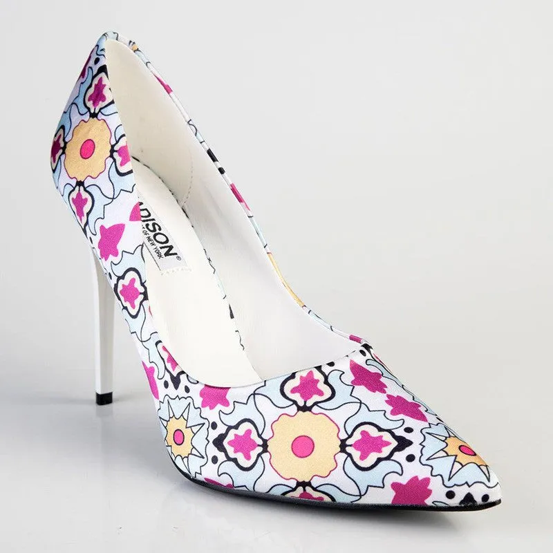 Madison Destini Printed Court Stiletto - White Multi