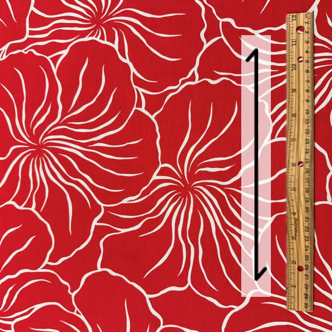 Modern Hibiscus Print Fabric Polycotton | RED -1223FB-RED2