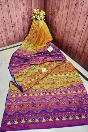 Multicolored Pure Gachi Tussar with Dye and Hand Lambani with Mirror Work