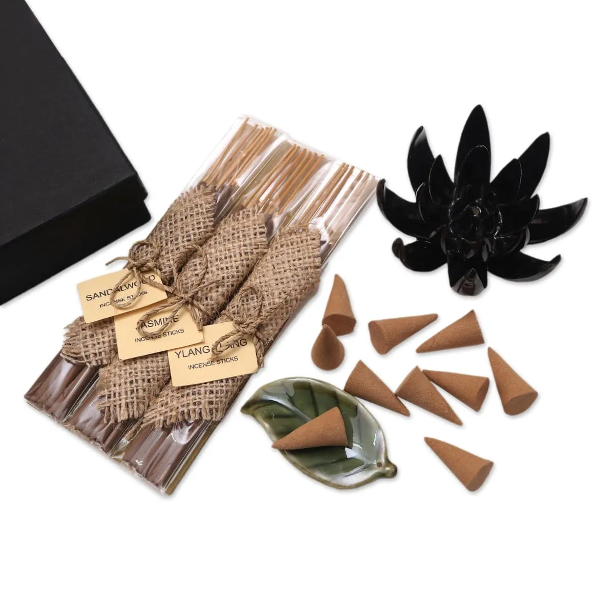 Novica Blooming Lotus In Black Aromatherapy Gift Set