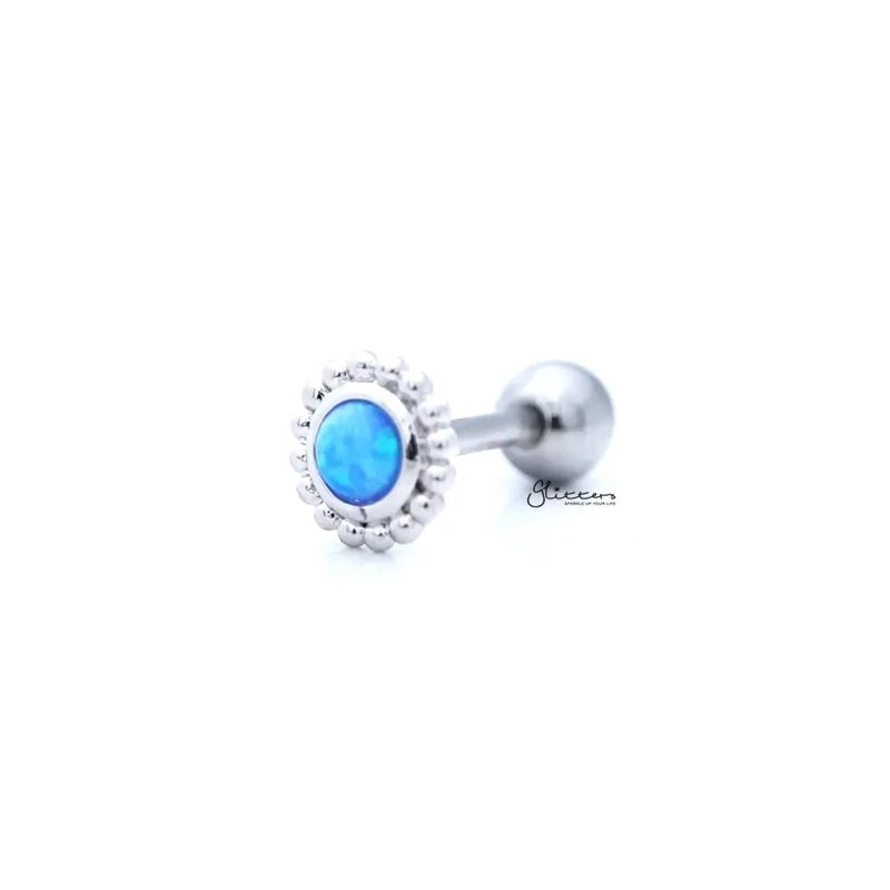 Opal Blue Tragus Barbell - Ball End | Flat Back