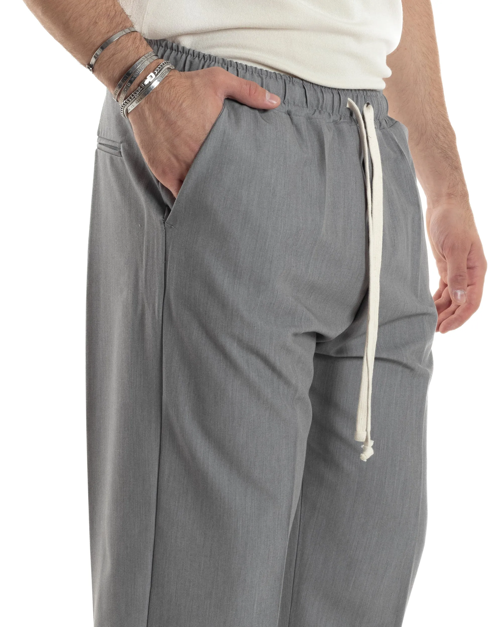 Pantaloni Uomo Pantalaccio Morbido Viscosa Baggy Grigio Coulisse Fondo Largo GIOSAL-P6092A