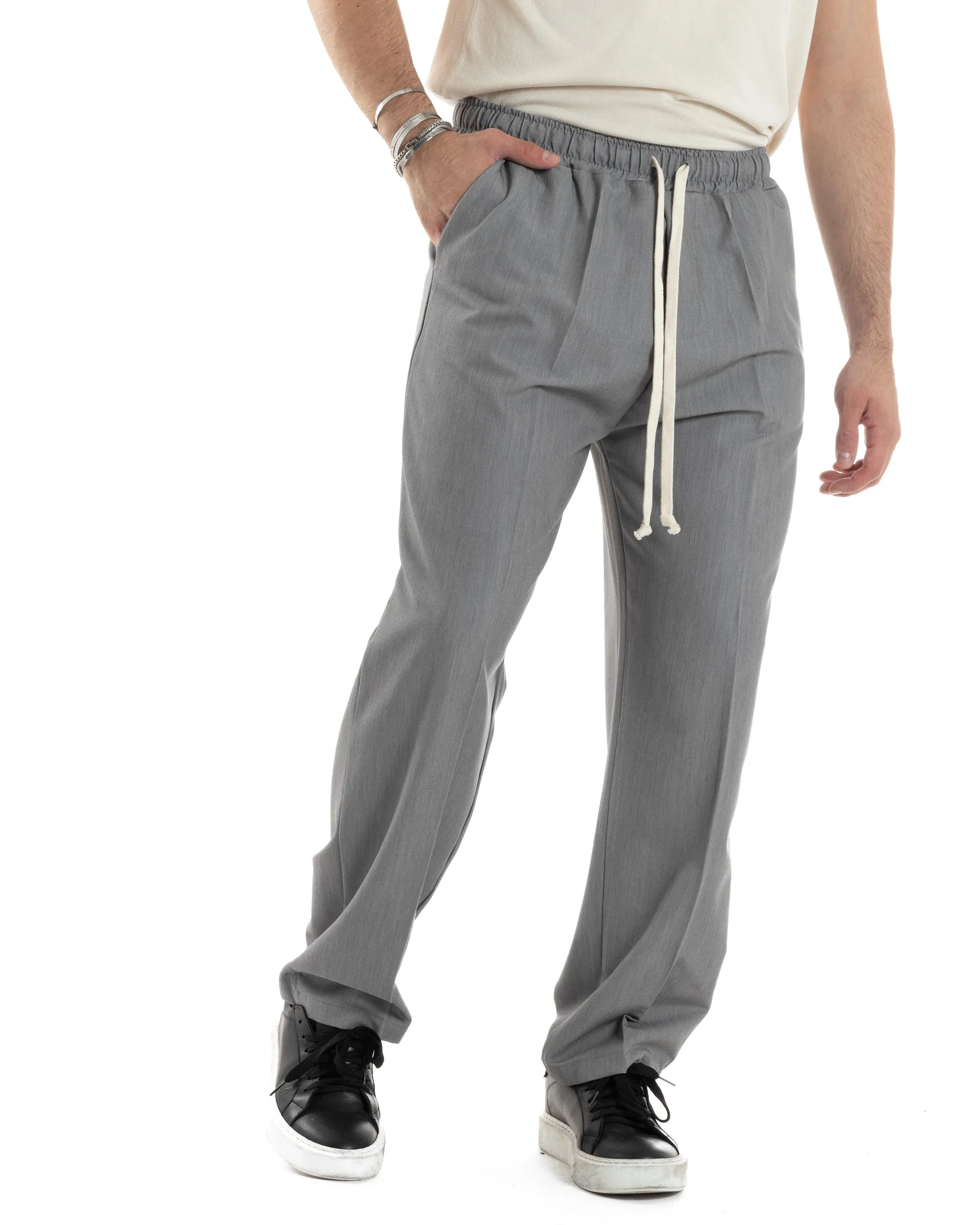 Pantaloni Uomo Pantalaccio Morbido Viscosa Baggy Grigio Coulisse Fondo Largo GIOSAL-P6092A