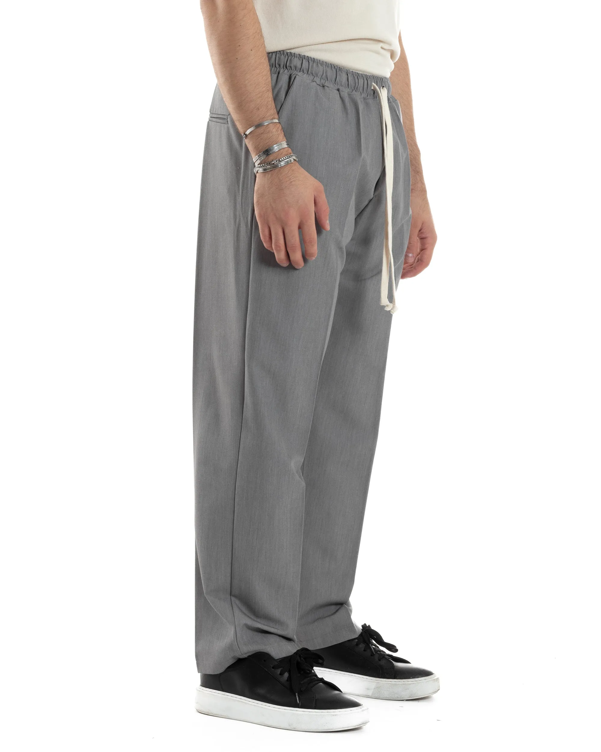 Pantaloni Uomo Pantalaccio Morbido Viscosa Baggy Grigio Coulisse Fondo Largo GIOSAL-P6092A