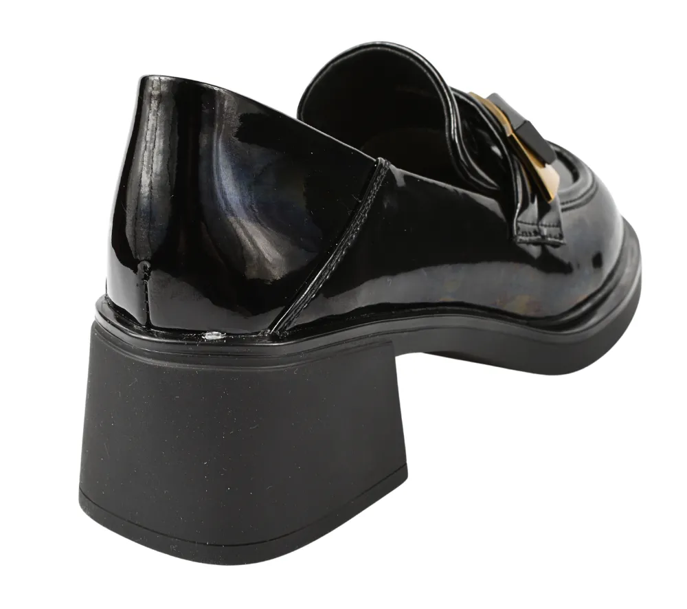 Pantofi casual, dama, PASS COLLECTION, M440001A negru, piele lacuita