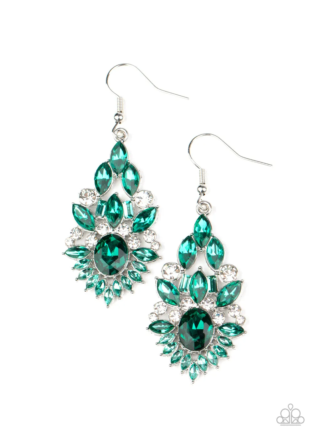 Paparazzi Earring ~ Ice Castle Couture - Green Emerald Earring